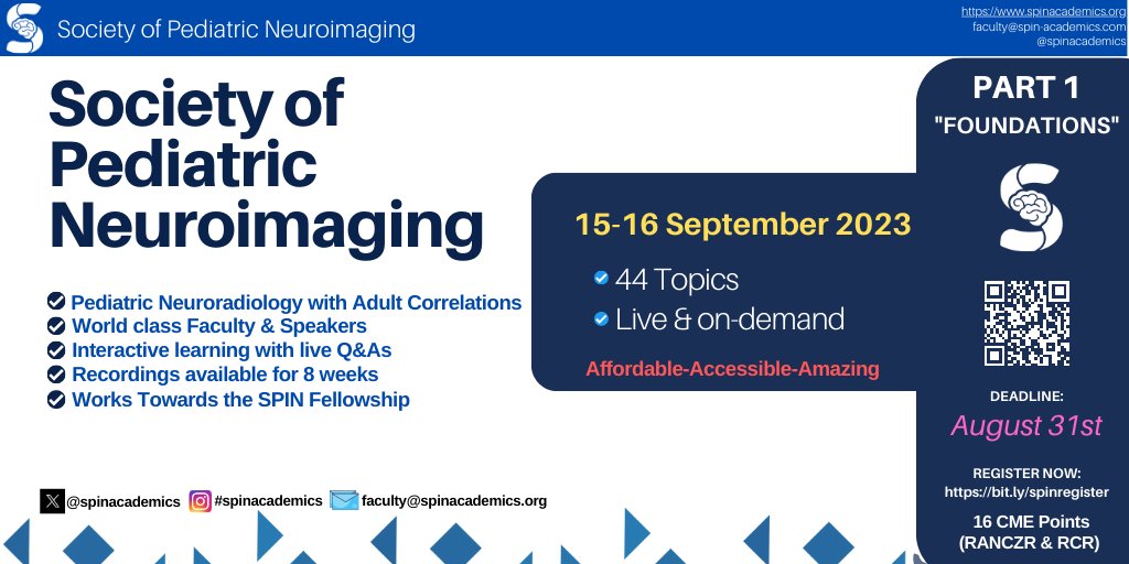 📢#SPIN2023 
Elevate ur expertise in Pediatric Neuroradiology all while basking in the comfort of our haven🏠☕️🏤🏖
Part 1 of the Most Comprehensive course in the field(~100 topics covered) We leave no stone unturned. 
Secure your boarding pass to brilliance today.
#pedineurorad