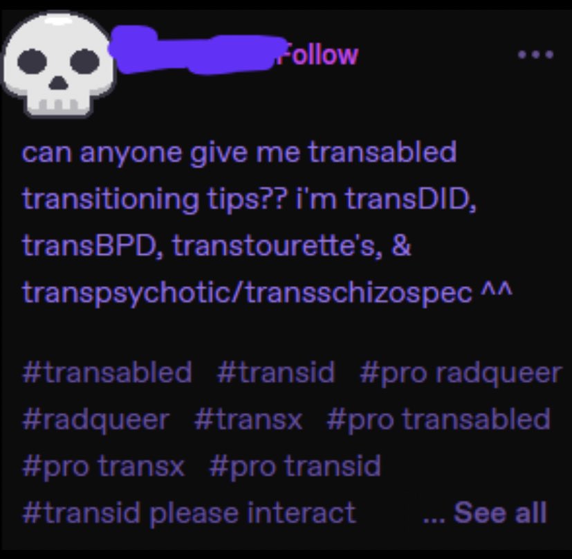 HellcatTheHater's tweet photo. Young people self diagnosing numerous mental health conditions was bad enough. Now we have them identifying as #transabled https://t.co/AasFVGdvpy