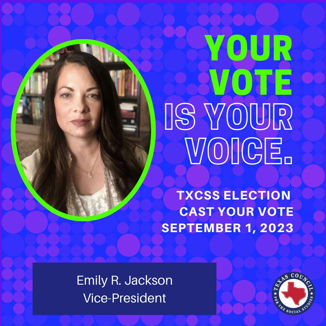TxSocialStudies's tweet photo. Emily R. Jackson, why do you want to be vice-president? My goal is to use this as an opportunity to build relationships to find the untapped resources to solve problems together. Elections open Sept 1. Get to know the candidates at https://t.co/SEsy9o7PBv #txcsselection https://t.co/bfvoxE106k