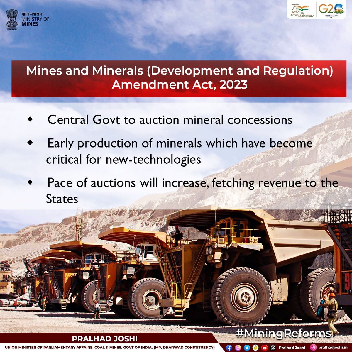JoshiPralhad's tweet image. Upon completion of exploration, States shall auction mining lease within 1 year. Moreover, exploration licence holders can also participate in auctions. Thus, pace of auctions will increase, fetching revenue to the States.
#MiningReforms
#AatmaNirbharBharat