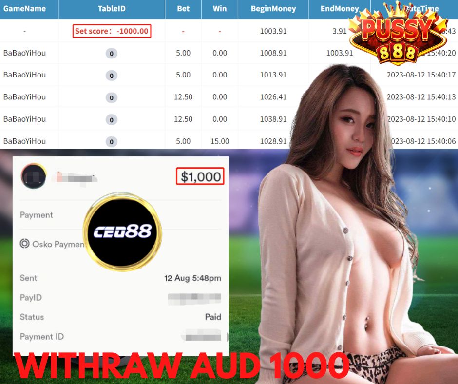 CEO88AUS's tweet photo. ‼️ CONGRATS TO CEO WINNER‼️

 🖥Game : Pussy888
🎰Slot : BaBaoYiHou
🏧Deposit: 100$
💰Withdraw : 1000$

#OnlineCasino #GamblingTwitter #gambleresponsibly #CEO88 #Winlikeaboss #OnlineRummy #Australia #GamblingTwiitter

📱Register With Us Get Free $18  💁‍♀️https://t.co/g6C6mGNUjr https://t.co/DmzVzv9igJ