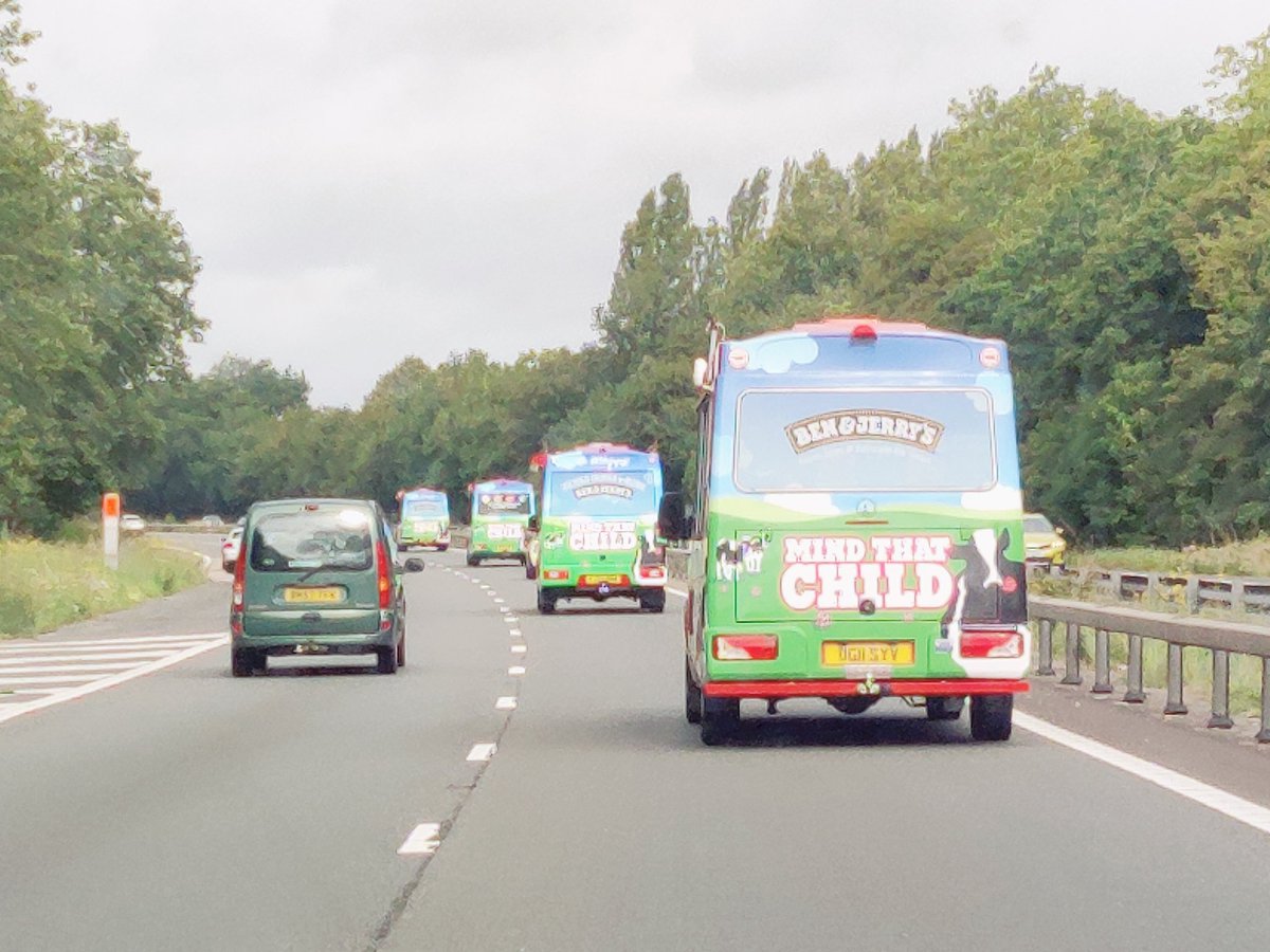 Justk8M's tweet photo. Roadtrip!  Tempted just to follow the Ice-cream Van covoy https://t.co/OJGuTwMU8p