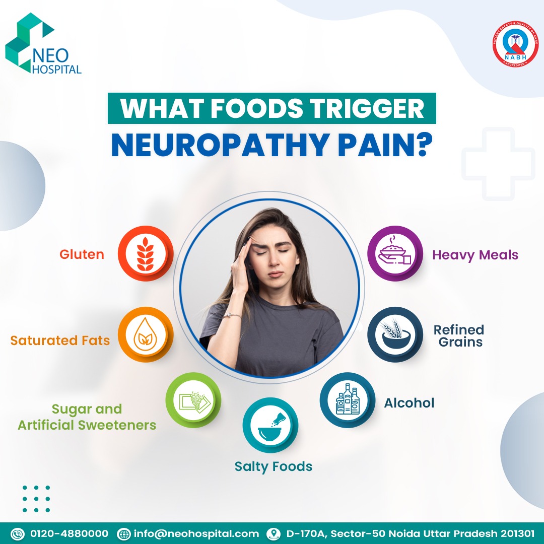 NEO Hospital: Unveiling Neuropathy Pain Triggers: From Gluten to Alcohol, Discover the Foods to Watch Out For. Say no to Gluten, Saturated Fats, Sugars, and more. Your path to relief starts with awareness. 

#Neohospital #neuropathy #pain #neuropathydr #neurology