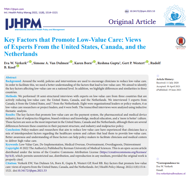 IJHPM's tweet photo. Key Factors that Promote Low-Value Care: Views of Experts From the #UnitedStates, #Canada, and #TheNetherlands
https://t.co/XBmyFOyg8m
https://t.co/MXZKhl1Sen
#LowValueCare #DeImplementation #MedicalOveruse #Overtreatment #Overdiagnosis #Disinvestment
@ReshmaGuptaMD https://t.co/RmGXKmgZck