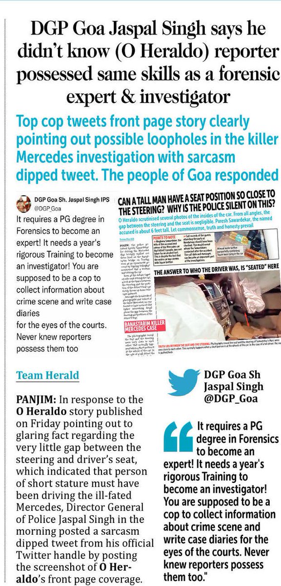 oheraldogoa's tweet photo. #DGPGoa Jaspal Singh says he didn’t know (@oheraldogoa) #reporter possessed same #skills as a #forensic expert & #investigator
Read: https://t.co/gG7untrPOV
#Goa #News #Banastarimaccident https://t.co/1sjQWk9PbE