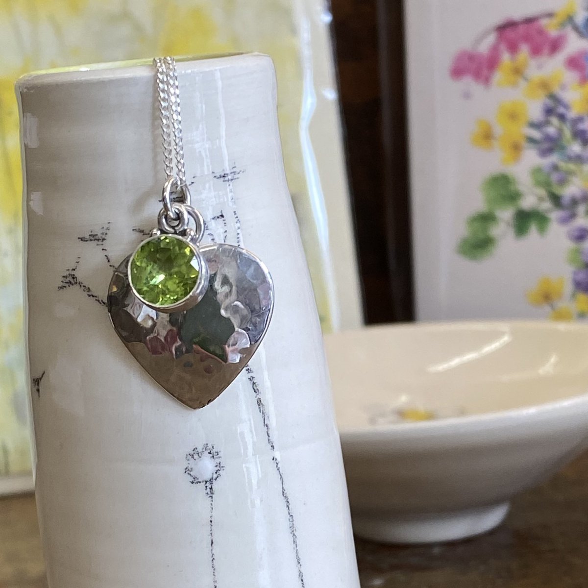 Pretty cards and gifts in the shop, including this lovely peridot and silver necklace- #shoplocal #lovelivelocal #northwales