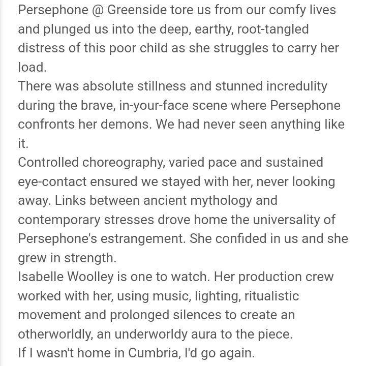 We love audience feedback
😭😭😭😭😭
Thank you thank you thank you 

'Otherworldly, an underworldly aura'

We have a show today then we're into our final week! 

📍 <a href="/GreensideVenue/">Greenside Venues</a> Infirmary Street 
📅12, 14th-19th August 
🎟️tickets.edfringe.com/whats-on/perse…
#edinburghfringe
#FillYerBoots