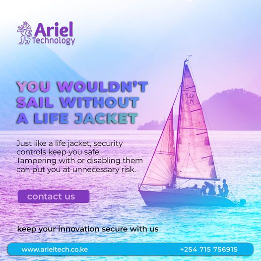 ariel_tech's tweet photo. Sail the digital seas safely! Shield your business from cyber threats with our solutions, just as you wouldn't sail without a life jacket. Contact us today https://t.co/6xBTQCrmys

[#Dagoretti #Amerix #1000XGEM #nairobicbd #africanunion #Teacher] https://t.co/G6R0zsKOoE