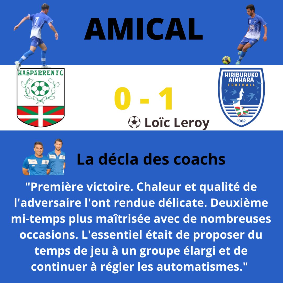 Hiriburuko Ainhara Foot (@ainharafoot) on Twitter photo ⚽1re victoire pour notre #Régionale1 chez <a href="/HasparrenFC/">Hasparren Football Club Officiel</a> (R2) pour ce 2e match de prépa.
Succès que tout le groupe et la #FamilleHAF dédient à Pierre et Yvan nos deux grands blessés.
Rendez-vous vendredi 18 à Etcherouty vs Bassin Arcachon et @GenetAngletFoot
#AupaHiriburu ⚽1re victoire pour notre #Régionale1 chez <a href="/HasparrenFC/">Hasparren Football Club Officiel</a> (R2) pour ce 2e match de prépa.
Succès que tout le groupe et la #FamilleHAF dédient à Pierre et Yvan nos deux grands blessés.
Rendez-vous vendredi 18 à Etcherouty vs Bassin Arcachon et @GenetAngletFoot
#AupaHiriburu