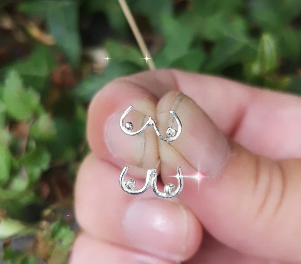 #shopindie #UKGiftHour #supportsmallbusiness Perfectly Imperfect sterling silver earrings.
Each pair handmade. #boobs #earrings