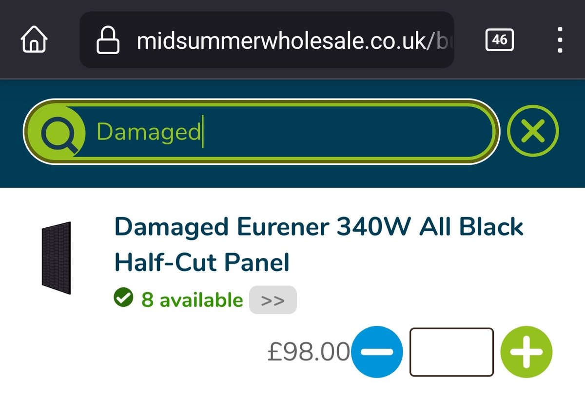 BrianCleckner's tweet photo. @Zarch1972 Noticed that Midsummer currently have 8 of these cosmetically-damaged Eurener 340w all-black panels in stock, with dimensions of 1684 x 1002. Would they be close enough for your project? https://t.co/6PFXSw8w7T