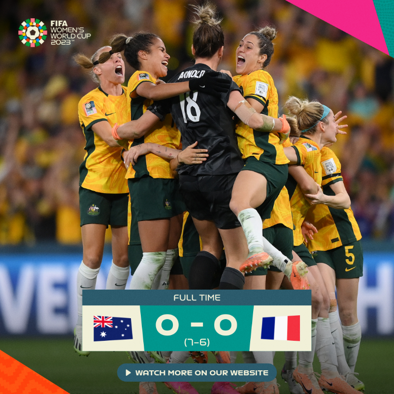 FIFAWWC's tweet photo. 🇦🇺 @TheMatildas reach the #FIFAWWC Semi-Finals for the very first time! 🙌