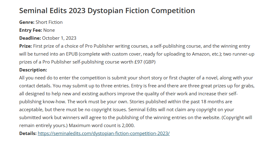 SeminalEdits's tweet image. Dystopian Fiction Competition announced on the @canauthors website... Thanks Brandi &amp;amp; team!
seminaledits.com/dystopian-fict…
#WritingCommunity #fiction #COMPETITION #writersoftwitter #Dystopian