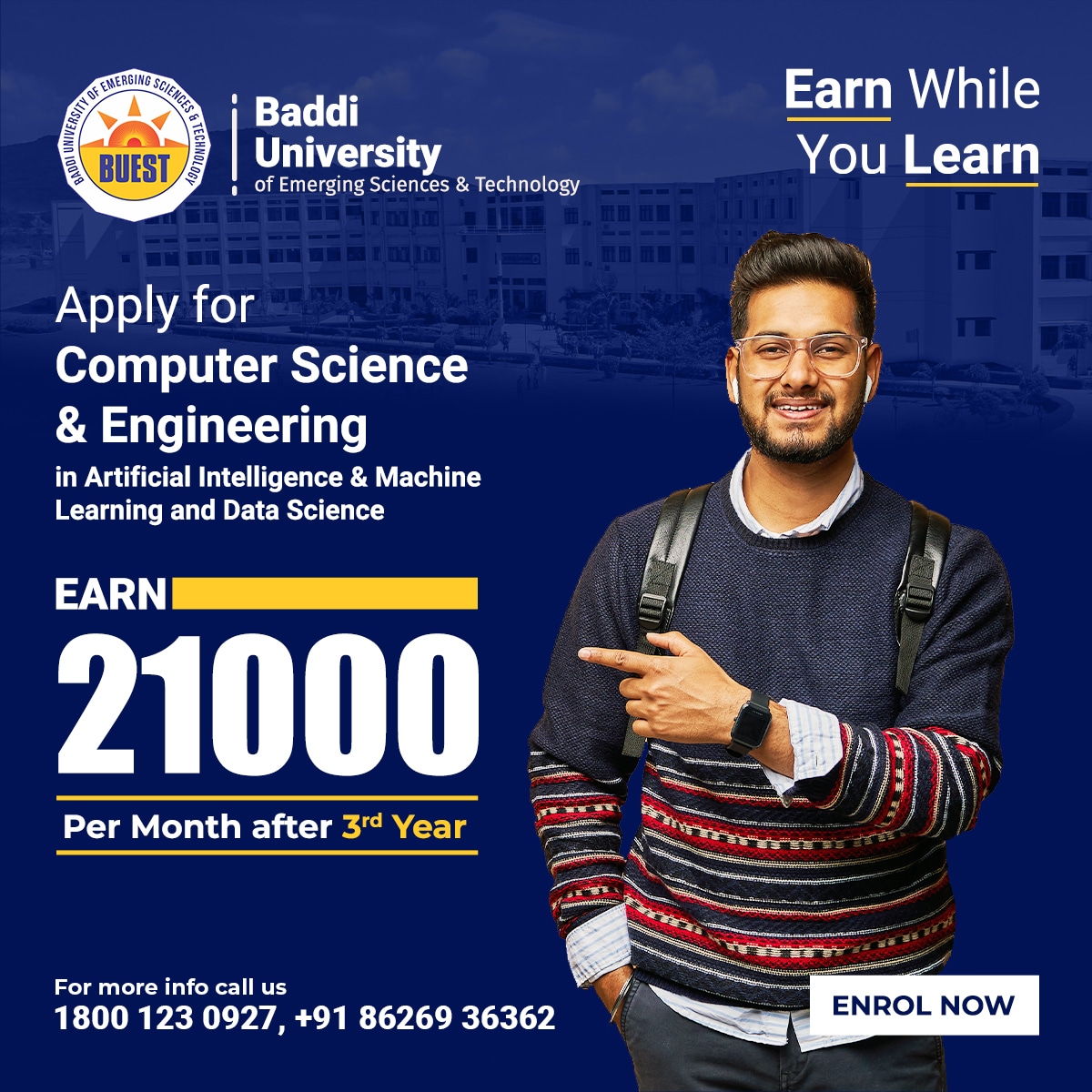 BaddiUniversit's tweet photo. #AdmissionsOpen at Baddi University of Emerging Sciences &amp; Technology
#2023 #qualityeducation  #exceptionalplacementrecord. 
Take the first step to transform your life, contact #BUEST now...

Apply now:- https://t.co/hFbvnupnKC https://t.co/o1iwjMbFTU
