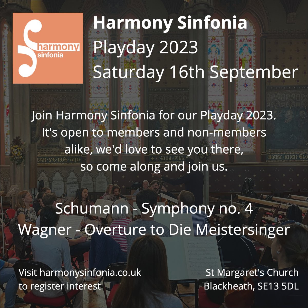 harmonysinfonia's tweet photo. Baton down at 11am with scheduled breaks until we finish at 5pm. We'll be having cake downstairs in the crypt afterwards from 5-6pm 🧁 We'd love to see you there!

Visit https://t.co/Lth9Q7Gz12 to register interest https://t.co/weOTKIpgiU