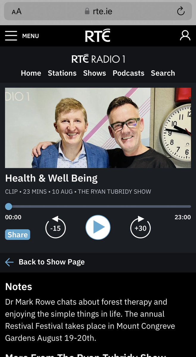 Listen back to my interview on <a href="/RTERadio1/">RTÉ Radio 1</a> with <a href="/BrendanCourtney/">Brendan Courtney</a> talking all about health &amp; wellbeing and the upcoming Restival event <a href="/MountCongreve_/">Mount Congreve</a> gardens in #waterford 
Link below 👇🏻 
rte.ie/radio/radio1/c…