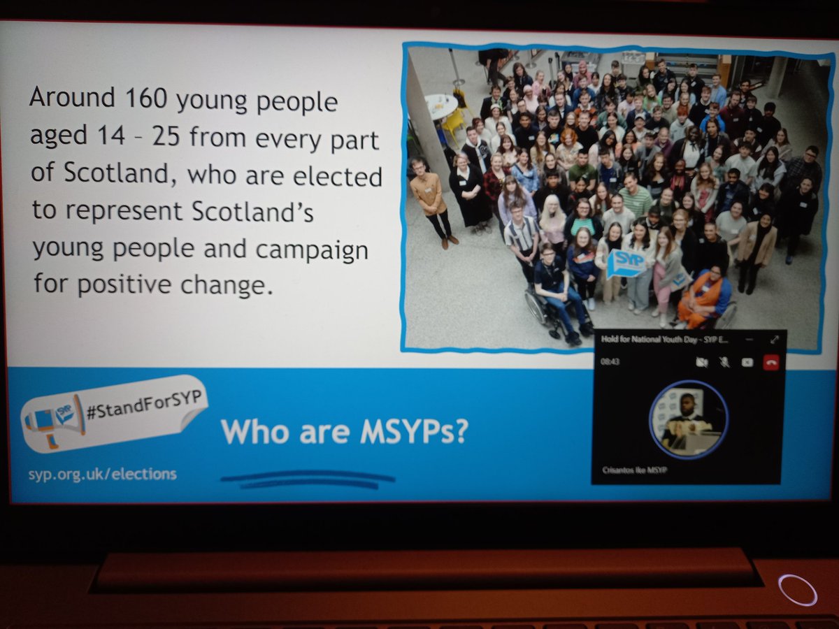 This #YouthDay, team @OfficialSYP is shouting about our new 2023 #YouthWorkAndMe report & the importance of Youth Work for Scotland's young people. @CrisantosMSYP is currently leading a fab workshop about how to #StandForSYP - check out syp.org.uk/elections to get involved!