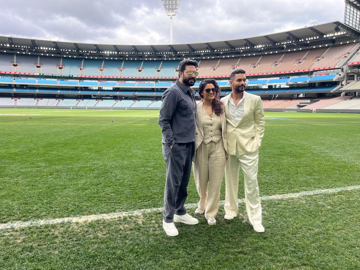 juniorbachchan's tweet image. What an honour to walk around the MCG. Now to walk towards the premiere tonight. Wish us luck.

@IFFMelb #TeamGhoomer #IFFM2023 #GhoomerInMelbourne