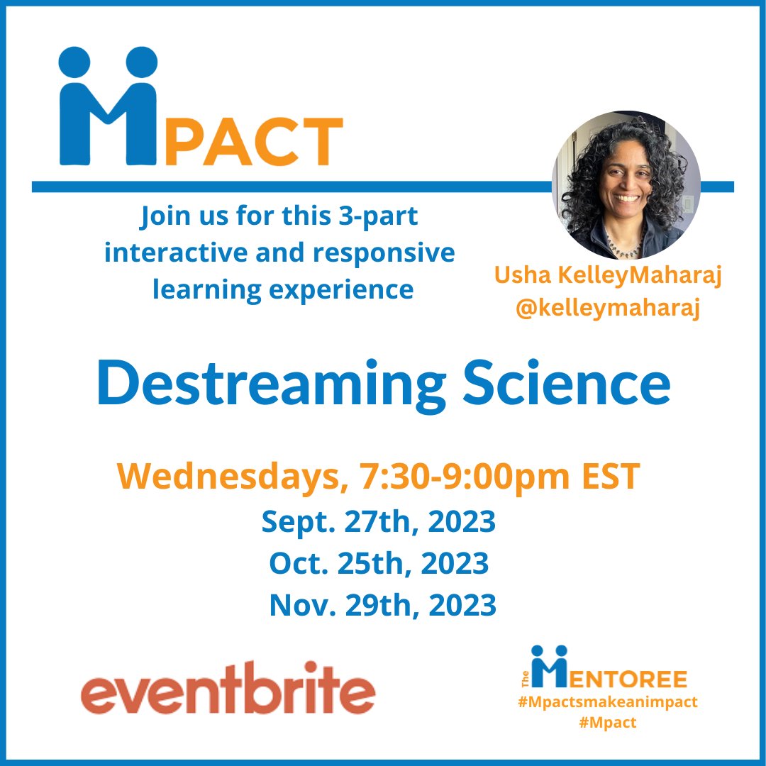 Teaching a destreamed Science class this school year and want support to tweak what you have while deepening your understanding of the why and the how of destreaming? Learn more about the #Mpact being led by Usha KelleyMaharaj (@kelleyMaharaj) here: bit.ly/MentoreeEventb… #SNC1W