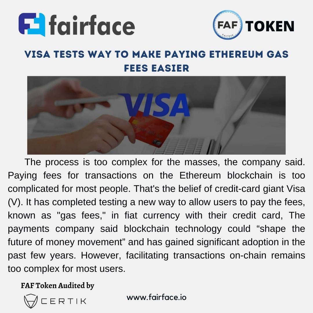 Visa Tests Way to Make Paying Ethereum Gas Fees Easier

Make Customers Fall in love with your business with Fairface. 

Fairface Powered By FAF Tokens On DeFi Network.

#eth #EthereumGas #Visa #Fairface #faftoken #GasFees #Visacreditcard #nft #crypto