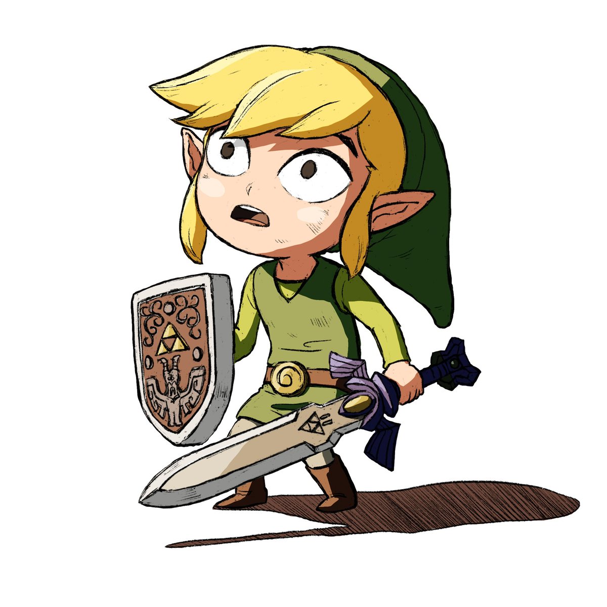 link ,toon link 1boy weapon male focus shield blonde hair pointy ears sword  illustration images