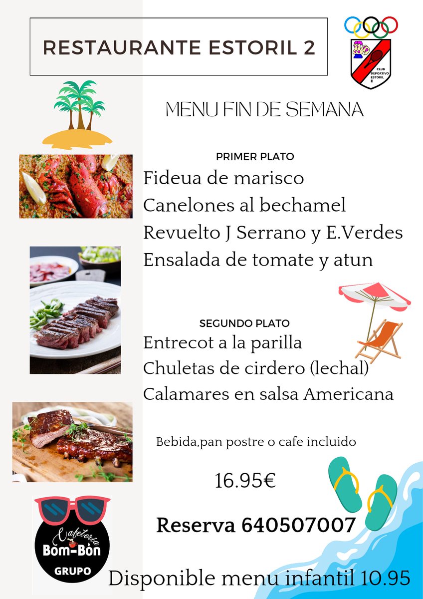 ClubDepEstoril2's tweet photo. Ya estáis pensando en el fin de semana. ¡Pues aquí os dejamos el menú que nuestra cafetería restaurante nos propone! ¡Buen provecho! 😋👩‍🍳 https://t.co/UtN1aNvBWN