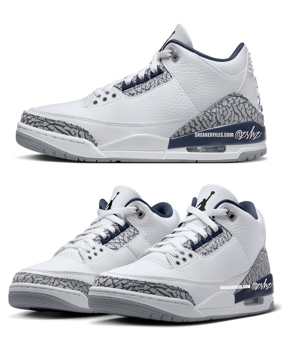 “White/Navy” Air Jordan 3 releasing on January 13th. 🐘🌊