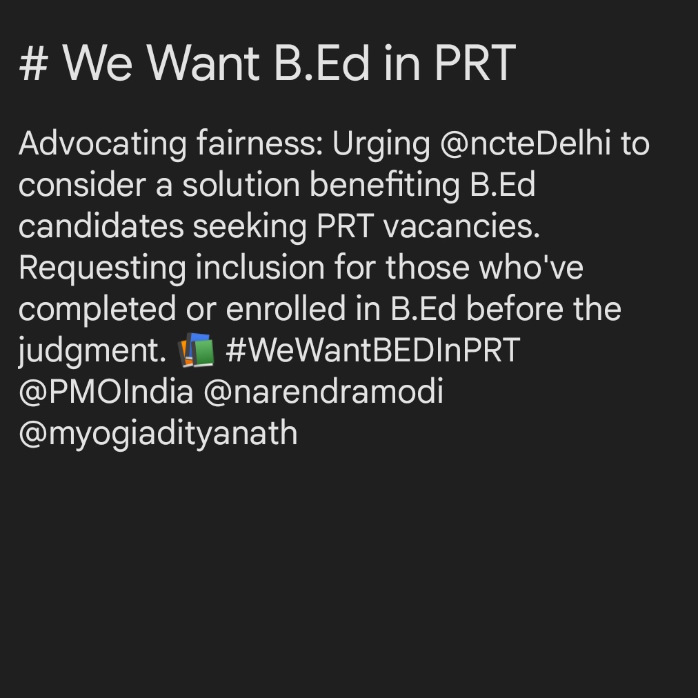 KavyaTalkss's tweet photo. #WeWantBEDInPRT
Requesting inclusion 
@EduMinOfIndia @ncteDelhi @PMOIndia @UPGovt https://t.co/l6ETe3QaYG