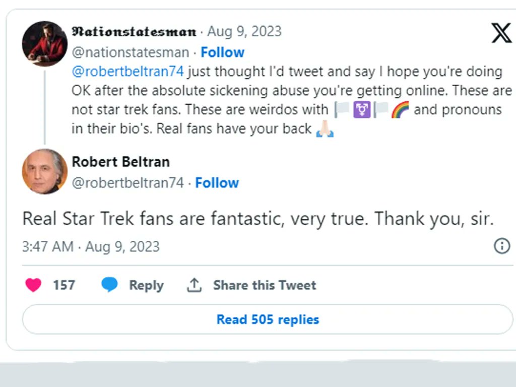 TeaTime4T's tweet photo. #Transphobia aside @robertbeltran74 is also #antiunion and quite possibly #scabber. If you don't know what #scabbing is, that's someone who would take work during the #WritersStrike. He is most definitely a #StrikeBreaker, when he was given instructions NOT to do promotions. https://t.co/vm3zgiGKXw