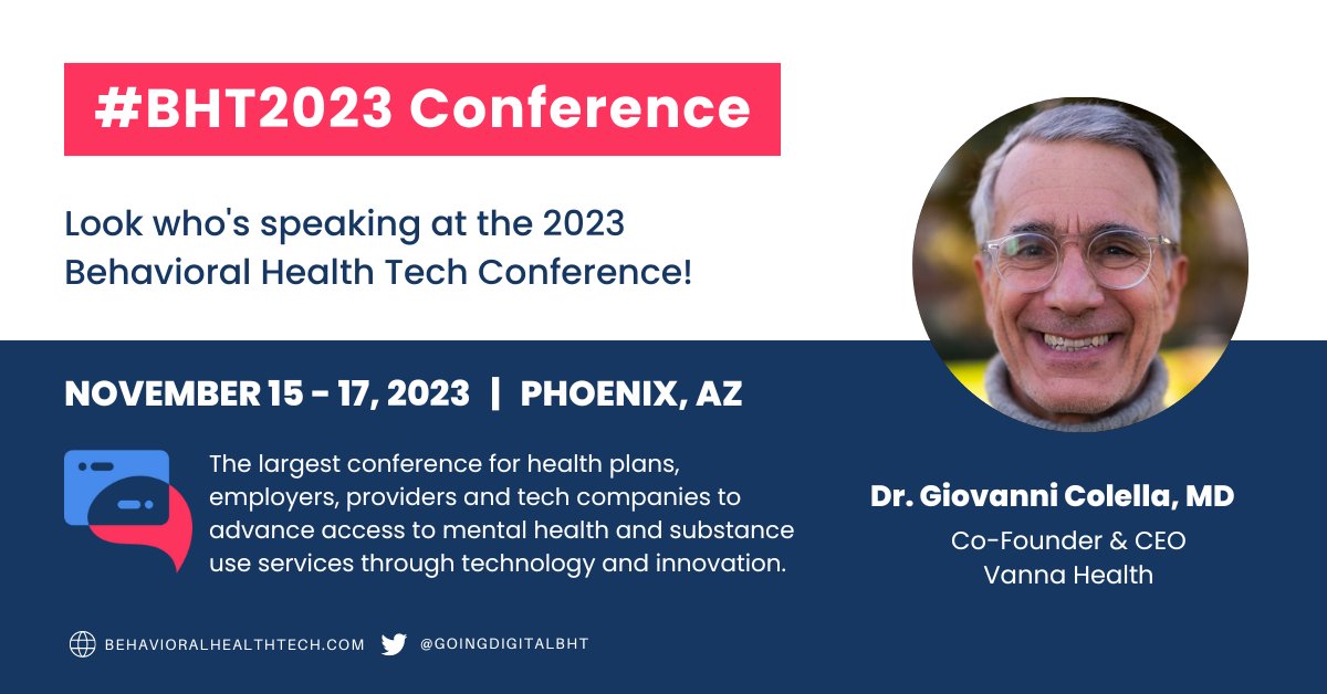 Despite $280B in annual healthcare spend for serious mental illness, people with SMI still die 20 years early from largely preventable physical health conditions.  We are proud to partner with @VannaHealth for the 2023 Behavioral Health Tech conference! behavioralhealthtech.com/registration