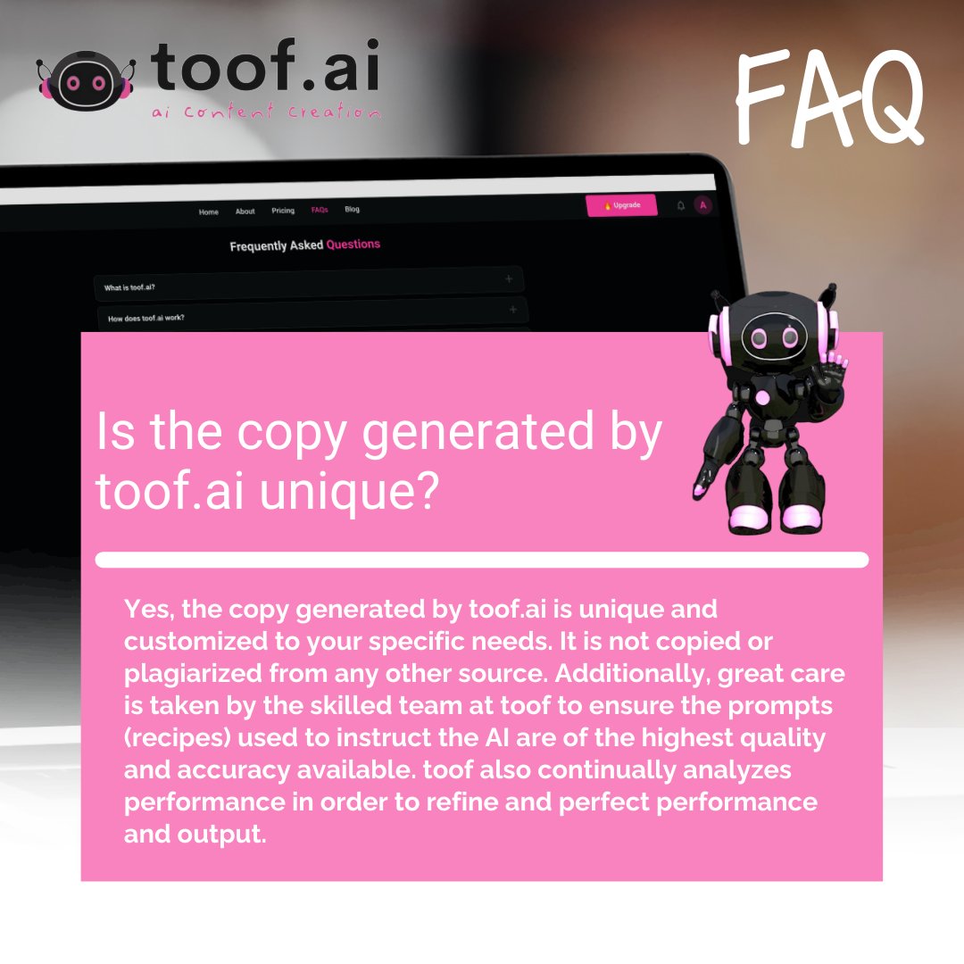 Unveiling the Magic Behind toof.ai .

#ToofAiMagic #UniqueContent #AIInnovation #TailoredToYou #NoMorePlagiarism #ContentPerfection #AIWriting #DigitalRevolution #CraftedWithCare #QualityFirst