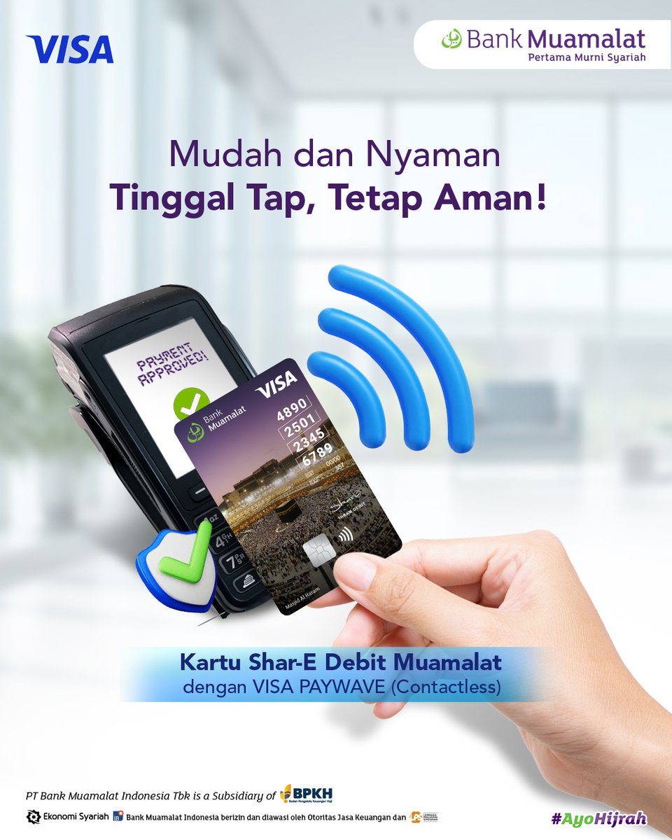 BankMuamalat's tweet photo. Assalamualaikum, BMers!
Kini tersedia Kartu Shar-E Debit Muamalat dengan Visa Paywave, lho~
Transaksi lebih cepat karena cukup Tap, tapi tetap aman karena menggunakan pin. 📷
Silakan lakukan pergantian kartu di Kantor Cabang Muamalat Tower ya, BMers. 📷
#VisaPaywave
#BankMuamalat