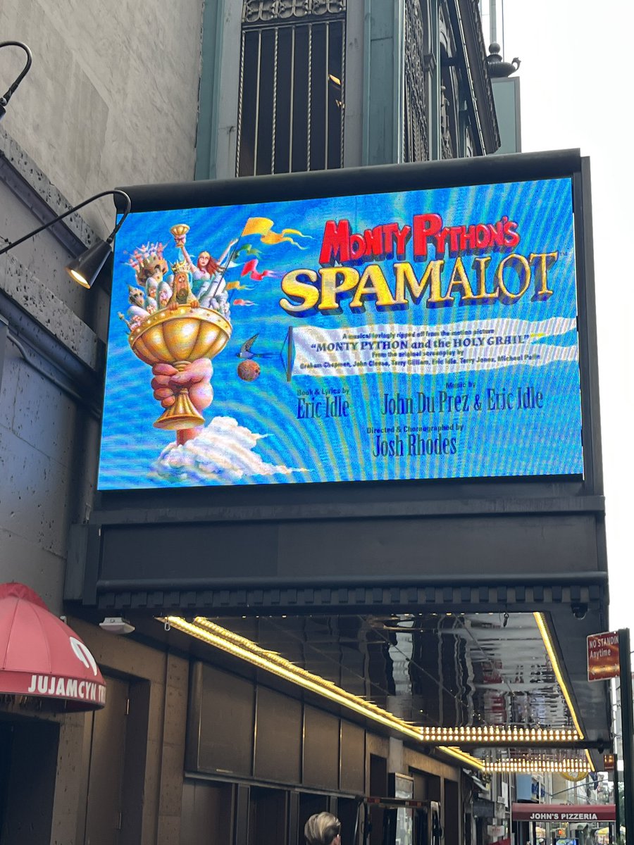 rye_myers's tweet image. Looking on the “bright side of life” as @SpamalotBway digital marquee is up! 

I’m so excited to see this new revival! 

#spamalot #monthypython #funny #broadway #revival