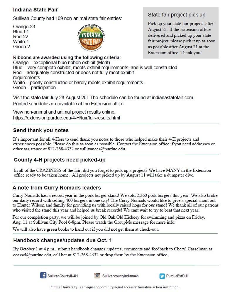 PurdueExtSulli's tweet photo. Check out the August Clover Monthly newsletter for 4-H news and important dates. https://t.co/12TtTme2gm