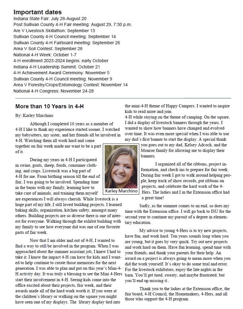 PurdueExtSulli's tweet photo. Check out the August Clover Monthly newsletter for 4-H news and important dates. https://t.co/12TtTme2gm