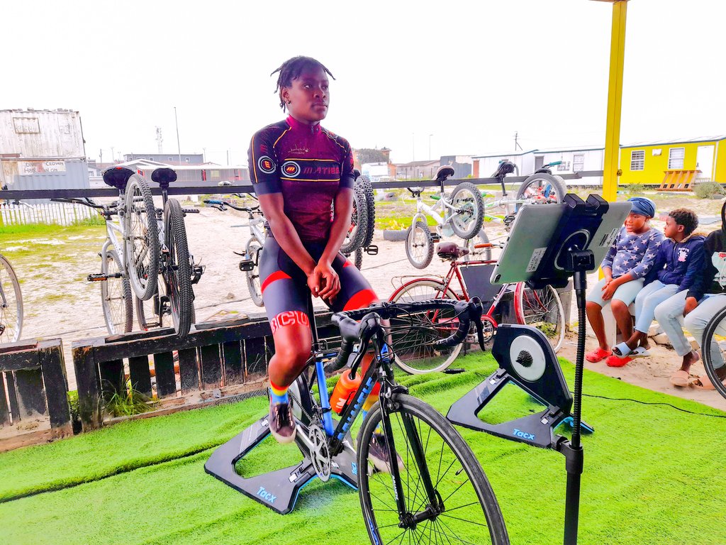 #CTBicycleMayor had the pleasure of joining the #KhaltshaCycleAcademy girls this morning in #Khayelitsha on their #Zwift virtual ride with #RocacorbaCollective  . Amazing what the power of virtual cycling has done for young girls in townships.