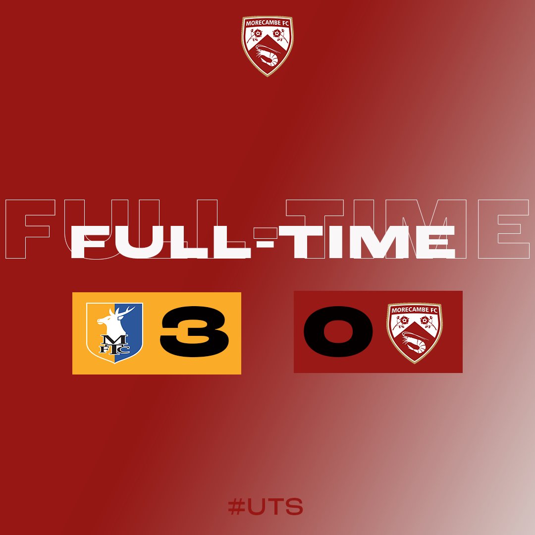 MorecambeFC's tweet photo. FULL-TIME: We leave the One Call Stadium empty handed.
#UTS π¦ | #MANvMOR https://t.co/nKZRCGD1Yp