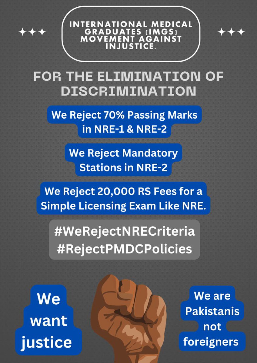 tahirkhan_dr's tweet photo. #WeRejectNRE_passingCriteria 
#ChangeNREResulton50percent 

We Reject NRE passing criteria 

We demons 50% passing criteria 

In NRE 2 no mandatory station 
Unlimited attempts 

Change Results and announced the results on 50%
@BBhuttoZardari @fkkundi @PMDC_org @anwaar_kakar https://t.co/8wlWu53wGU