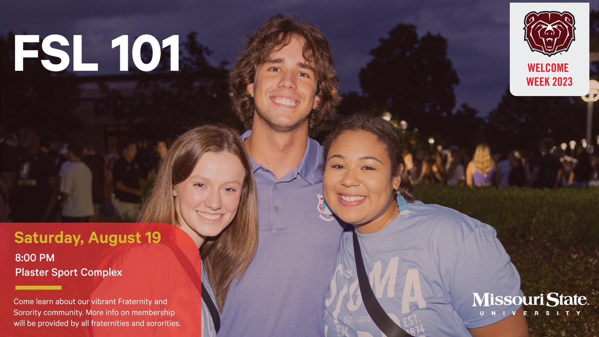Missouri State University Family Programs (@bearsfamilies) on Twitter photo Get Ready for Welcome Week! Bear Bash! Belong B Que! Convocation! FSL 101! <a href="/mostatefsl/">Missouri State FSL</a> <a href="/mostatemp/">MO State Multicultural Programs</a> Welcome Week! Get Ready for Welcome Week! Bear Bash! Belong B Que! Convocation! FSL 101! <a href="/mostatefsl/">Missouri State FSL</a> <a href="/mostatemp/">MO State Multicultural Programs</a> Welcome Week!