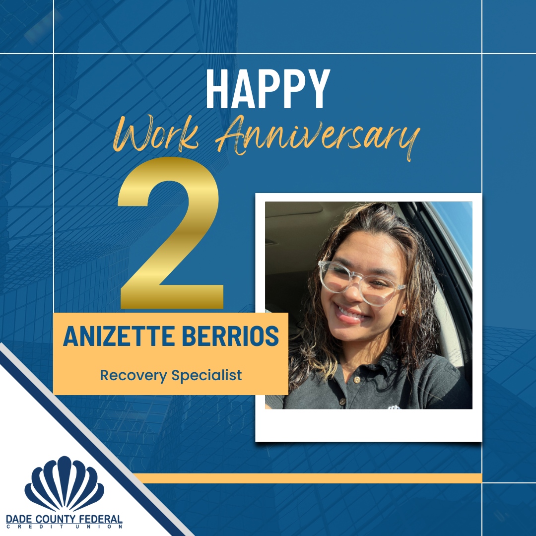 DCFCU's tweet photo. Congratulations to Anizette Berrios on her 2-year work anniversary with Dade County Federal Credit Union! Here's to many more successful years ahead!
#dcfcu #superstarsaturday #workanniversary https://t.co/z1VnRsGHXl