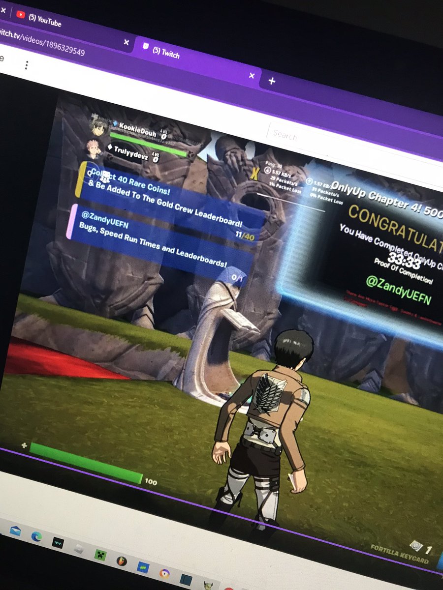 KookieDouhTaken's tweet photo. Got third in best time going for wr next stream the whole thing on twitch #zandyonlyup #onlyupzandy @ZandyUEFN https://t.co/OiroizbwSU