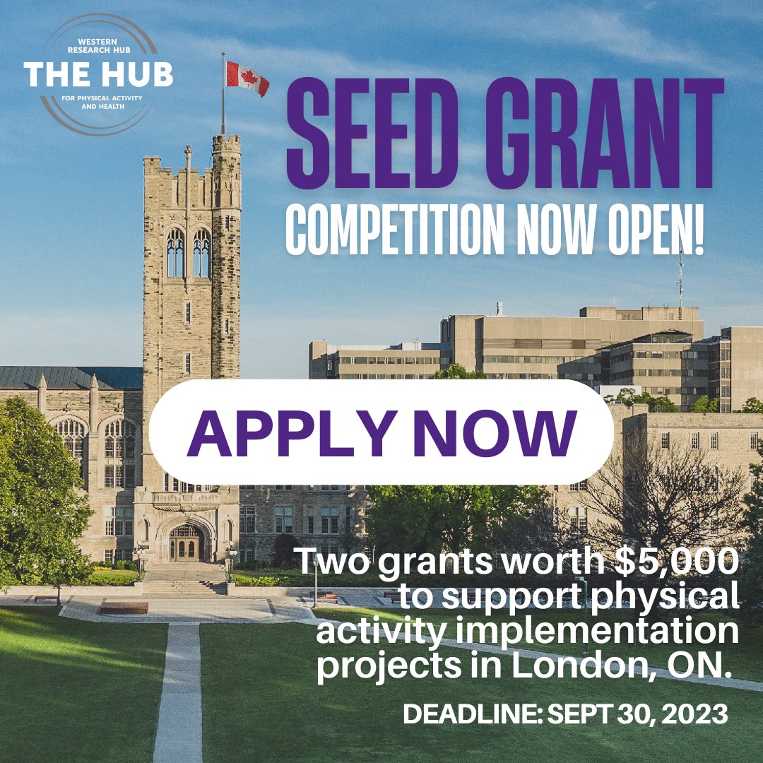 Announcing the Western Research Hub for Physical Activity and Health Implementation Seed Grants! Two grants worth $5000 to support physical activity implementation at the community level in #LdnOnt

▶️For more information &amp; to submit applications
returntohealthandperformance.org/the-hub

<a href="/R2HPLab/">Return to Health and Performance Lab</a>