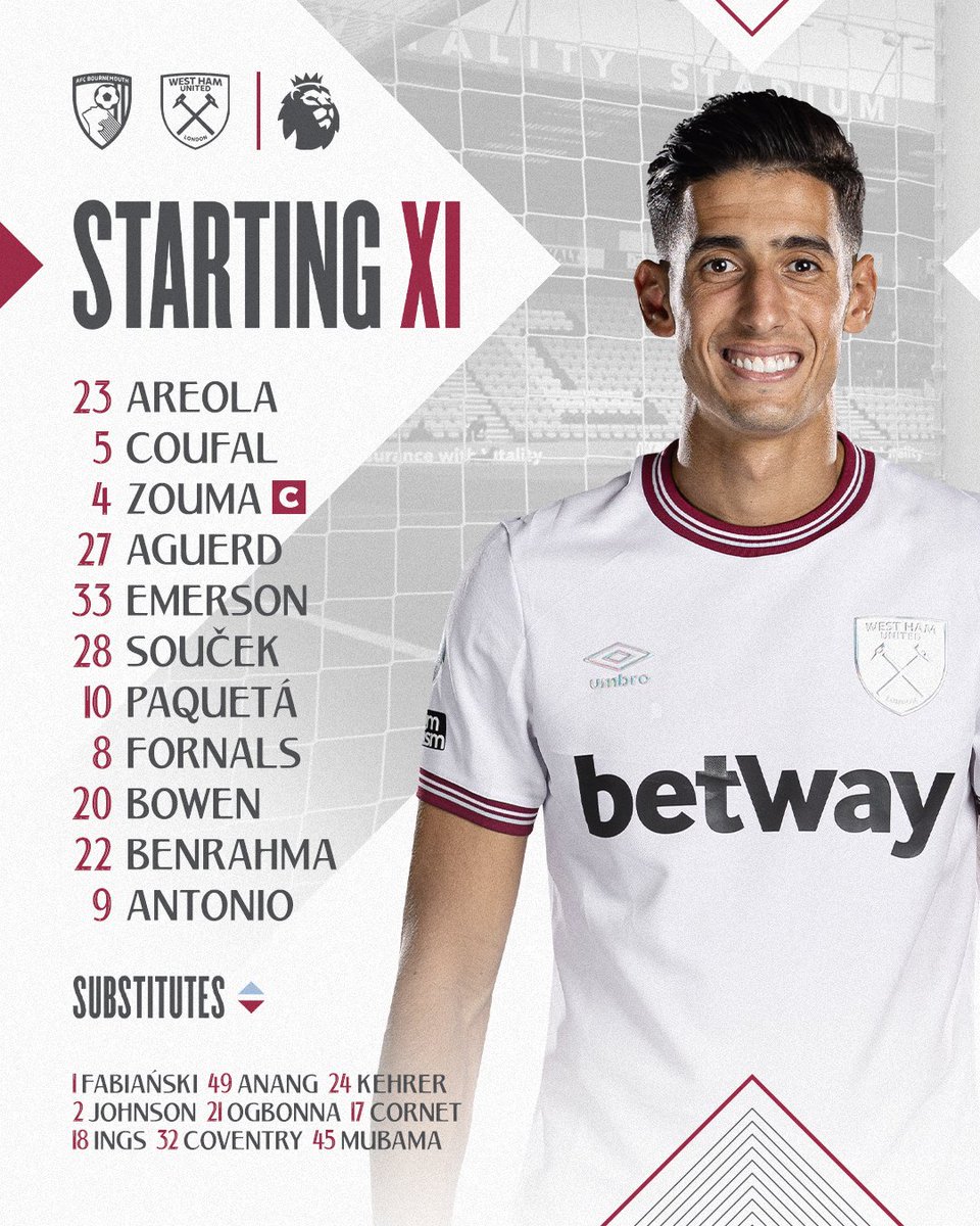 SportAndSocial's tweet photo. West Ham (A)
No. I don’t like the background of the Vitality Stadium nor do I like the opacity fade on the player photography. All in all, I don’t like this very much at all. 2/10. https://t.co/pVYZGyFRie