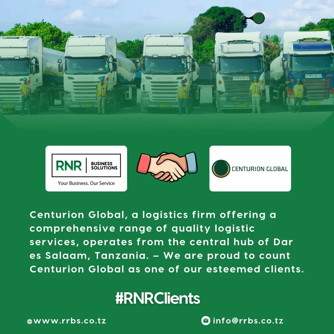 RNRBSTZ's tweet photo. We are happy to count Centurion Global as one of the esteemed clients of RNR Business Solutions #RNRClients

#humanresources #hr #recruitment #business #hiring #recruiting #jobs #jobsearch #leadership #career #job #employment #work #management #Tanzania #employeeengagement https://t.co/6A5kvtMuDd