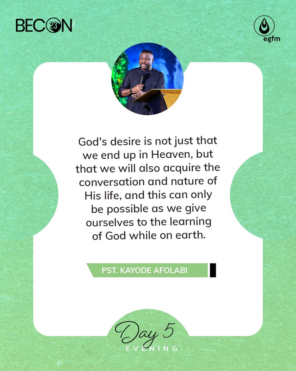 EGFMfountain's tweet photo. Below are some excerpts from the ministration of God's Word by Pastor Kayode Afolabi at #BECON23 Day 5 Evening Session.
#PstKayode #BECON23 #EGFM https://t.co/njxqD6ZXF5