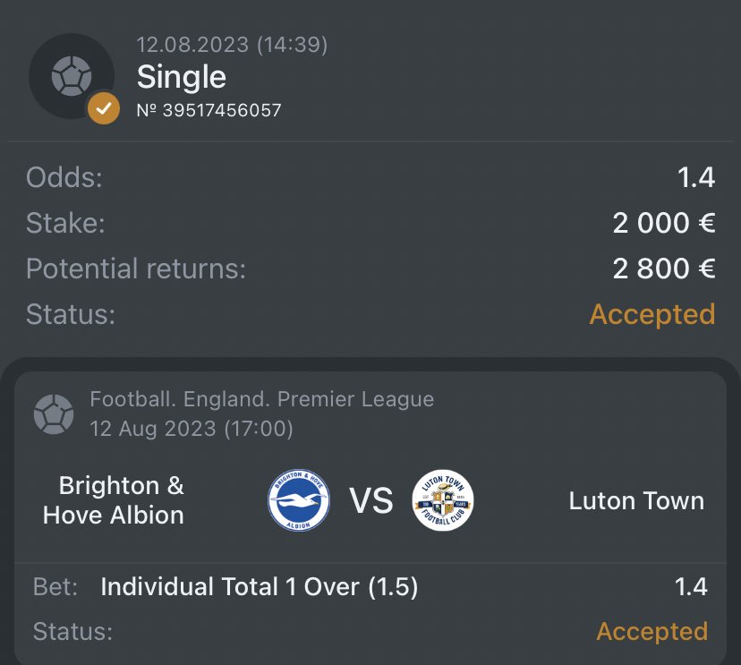 ricamax's tweet image. I’m betting Brighton Total Over (1.5), and if bet WIN, 2 people will be given $15 gifts🎁

How to join?⬇️

RT + Follow❤️