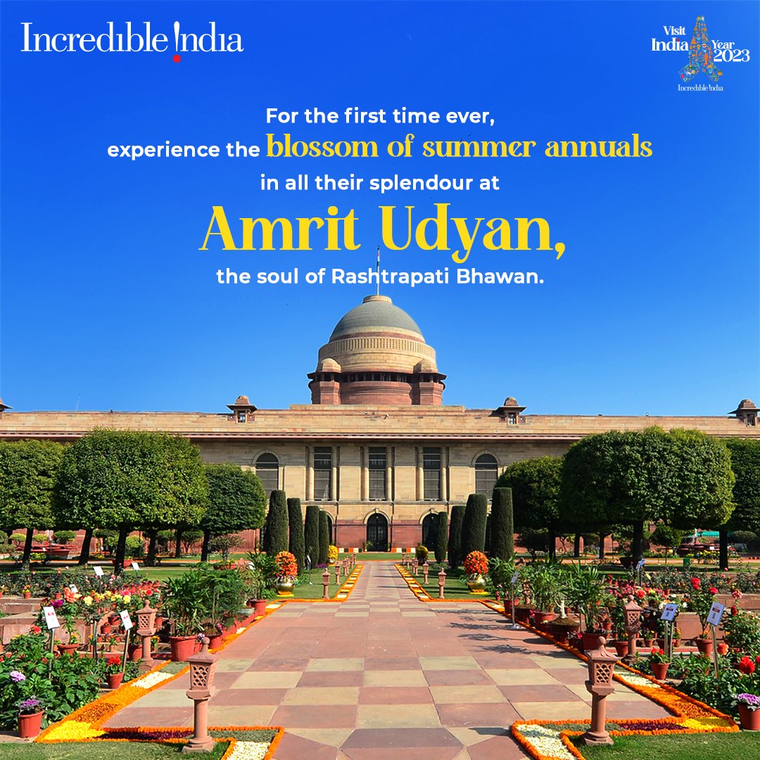 Rolling out the welcome mat this month for everyone to soak in the awe-inspiring magnificence of #AmritUdyan! Experience its glory and the blossoming beauty of the outdoors. Come, and watch the summer annuals bloom at Rashtrapati Bhawan.
