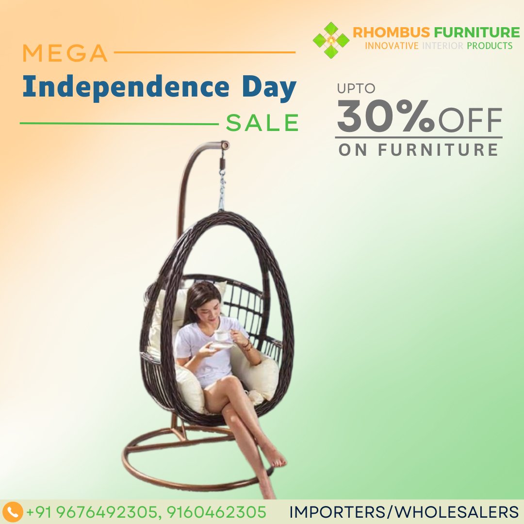 rhombusinterior's tweet photo. ULTIMATE INDEPENDENCE DAY SALE - BALCONY SWING CHAIRS.

RHOMBUS FURNITURE

IMPORTERS/WHOLESALERS
#rhombus #furniture #SaleDay #teaser #JailerTelugu #Indian2 #JailerHit #BoxOffice #WorldElephantDay #ShibaArmy #WeWantBEDInPRT #ARSNFO #Mohanlal #Adipurush #Pathaan #FukraInsaan https://t.co/AJkdl6ZxTN
