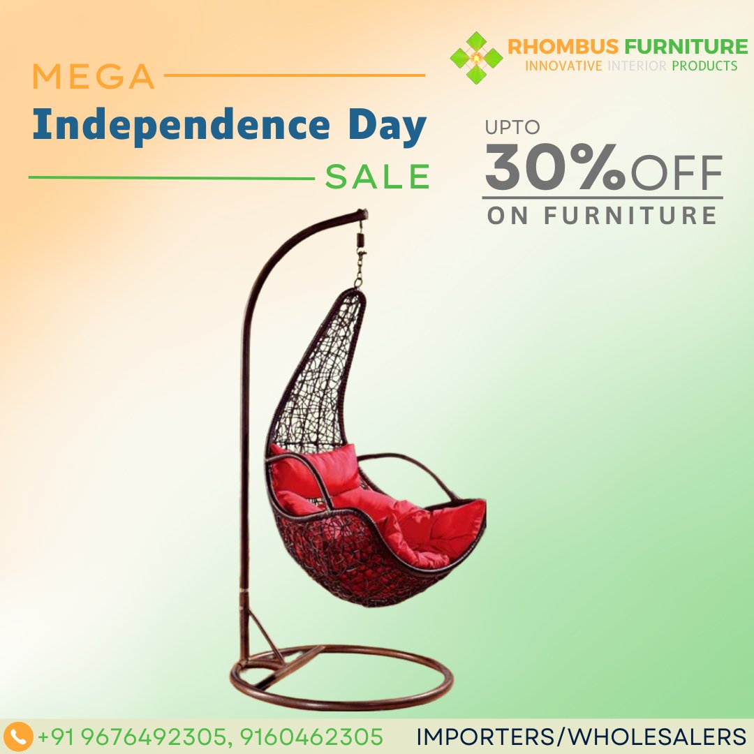 rhombusinterior's tweet photo. ULTIMATE INDEPENDENCE DAY SALE - BALCONY SWING CHAIRS.

RHOMBUS FURNITURE

IMPORTERS/WHOLESALERS
#rhombus #furniture #SaleDay #teaser #JailerTelugu #Indian2 #JailerHit #BoxOffice #WorldElephantDay #ShibaArmy #WeWantBEDInPRT #ARSNFO #Mohanlal #Adipurush #Pathaan #FukraInsaan https://t.co/AJkdl6ZxTN