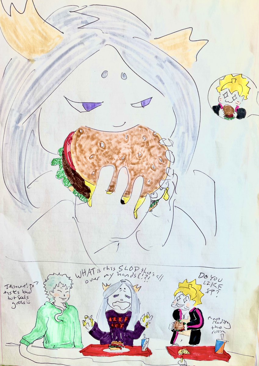 thatbrawley's tweet photo. #OtsutsukiWeek2023 late entry for the prompt Lightning Burger, in which Bort and Momo are separated and Boruto thinks it's funny to make Momoshiki experience human stuff. https://t.co/5N78yffuc6